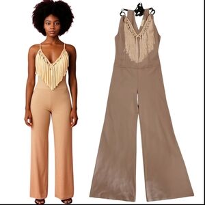 Sathia Luxury Wide Leg Sleeveless V-Neck Fringed Jumpsuit Dusty Pink - Sz 8